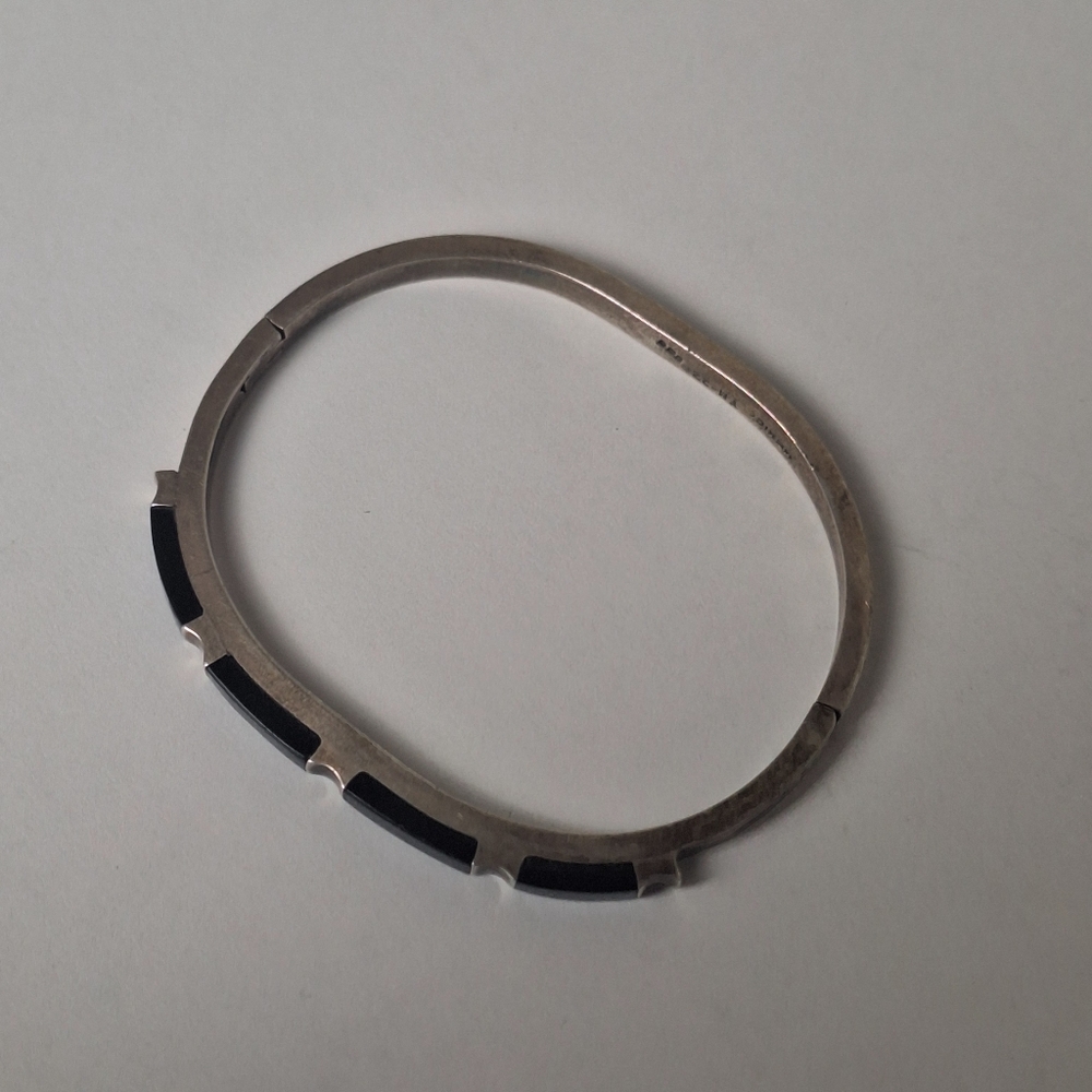 Vintage Taxco TM-22 Sterling Silver 925 Black Onyx Hinged Bracelet 26.5g Sz 6.75 - Picture 13 of 16